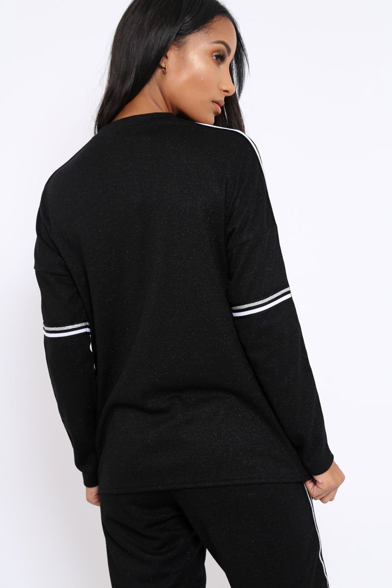 Black Sparkle Striped Loungewear Set - Shellie-Loungewear