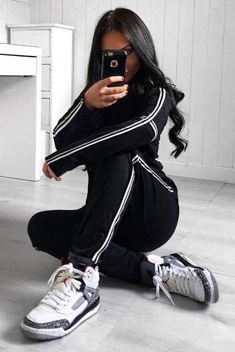 Black Sparkle Striped Loungewear Set - Shellie-Loungewear