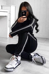 Black Sparkle Striped Loungewear Set - Shellie-Loungewear