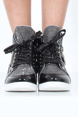 Black Sparkly High Top Trainers - Cassey-Trainers