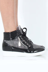 Black Sparkly High Top Trainers - Cassey-Trainers