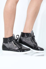 Black Sparkly High Top Trainers - Cassey-Trainers