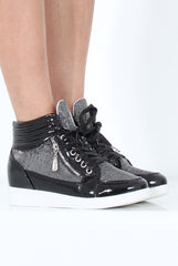 Black Sparkly High Top Trainers - Cassey-Trainers