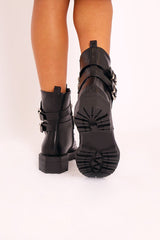 Black Spike and Stud Military Boots - Evalina-Boots