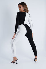 Black Splice Contrast Stitch Tie Front Crop Top + Leggings - Ryia-Co-ords
