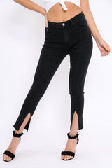 Black Split At Front Of Leg Skinny Jeans - Nola-Jeans