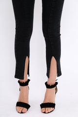 Black Split At Front Of Leg Skinny Jeans - Nola-Jeans