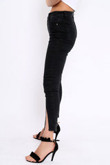 Black Split At Front Of Leg Skinny Jeans - Nola-Jeans