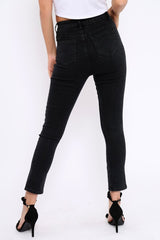 Black Split At Front Of Leg Skinny Jeans - Nola-Jeans