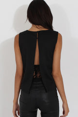 Black Split Back Sleeveless Top - Andrea-Tops