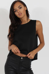 Black Split Back Sleeveless Top - Andrea-Tops