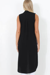 Black Split Detail Longline Shirt - Eva-Shirts