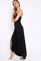 Black Split Flared Jumpsuit - Francisca-Jumpsuits