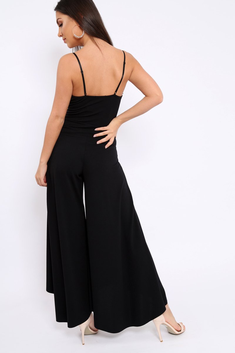 Black Split Flared Jumpsuit - Francisca-Jumpsuits
