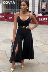 Black Split Flared Jumpsuit - Francisca-Jumpsuits