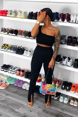 Black Split Front Flared Trousers - Florie-Trousers