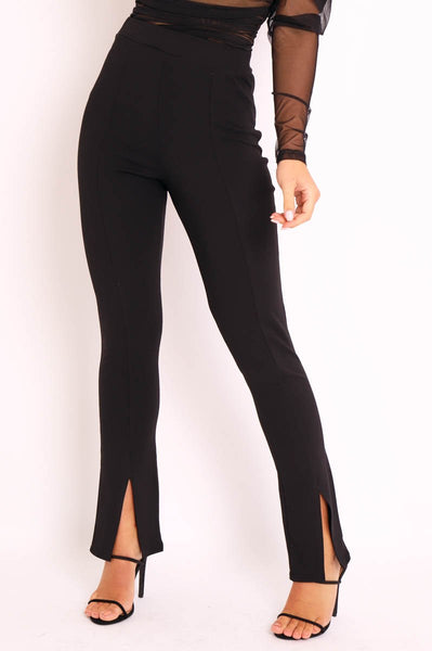 Black Split Front Flared Trousers - Florie – Rebellious Fashion