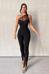 Black Split Front Flared Trousers - Florie-Trousers