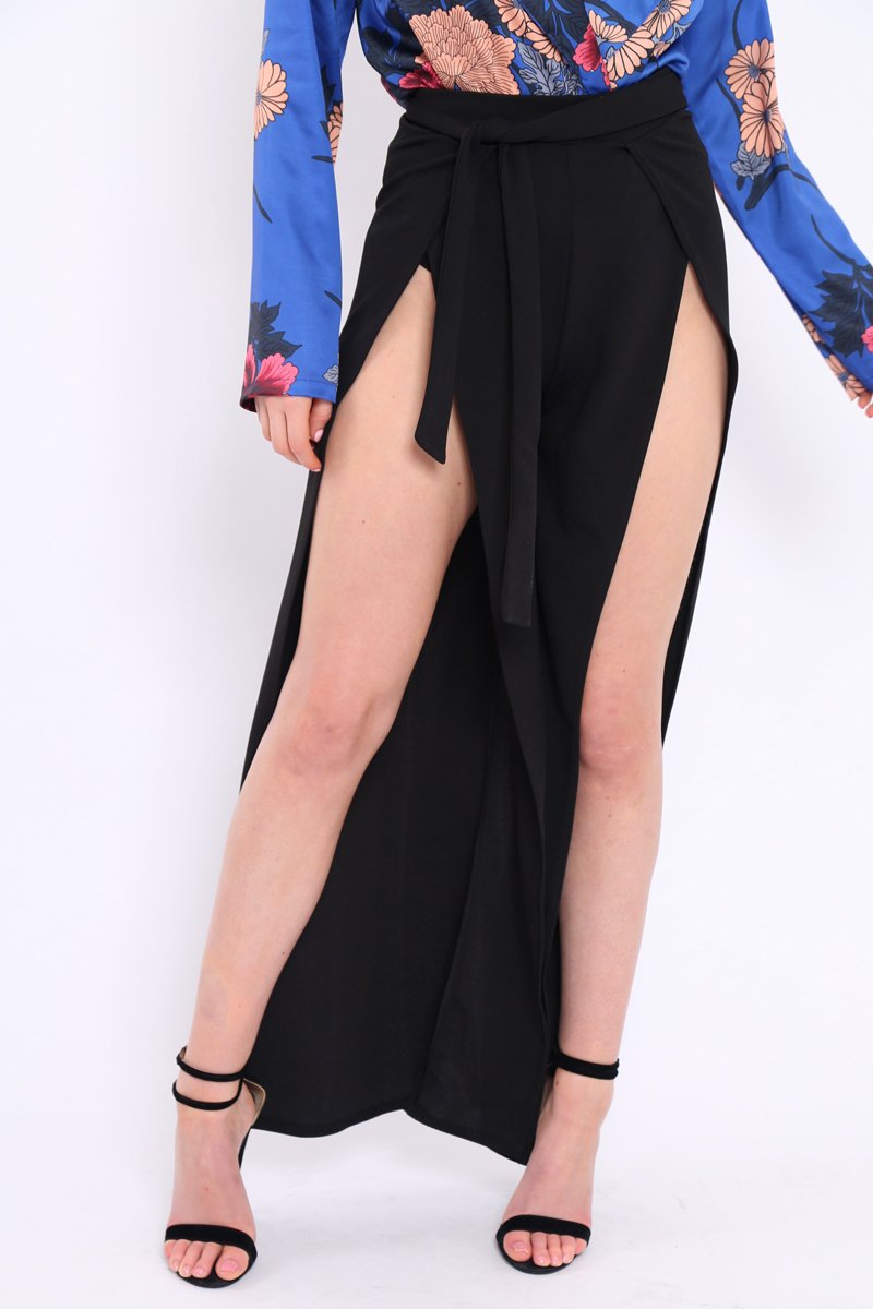 Black Split Front Trousers - Gabi-Trousers