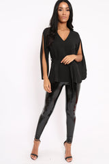 Black Split Sleeve Top - Porter-Tops