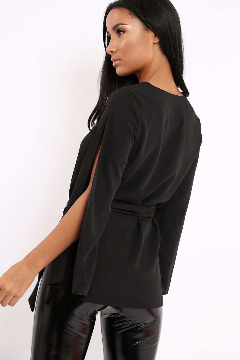 Black Split Sleeve Top - Porter-Tops