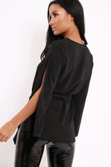 Black Split Sleeve Top - Porter-Tops