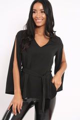Black Split Sleeve Top - Porter-Tops