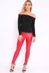 Black Sports Trim Bardot Top - Nylah-Tops