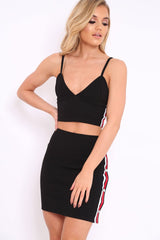 Black Sports Trim Bralet and Skirt Co-ord - Evangeline-Co-ords