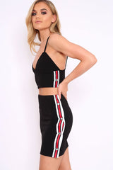 Black Sports Trim Bralet and Skirt Co-ord - Evangeline-Co-ords