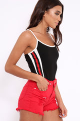 Black Sports Trim Side Stripe Bodysuit - Marlow-Bodysuits
