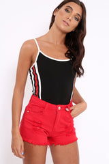 Black Sports Trim Side Stripe Bodysuit - Marlow-Bodysuits