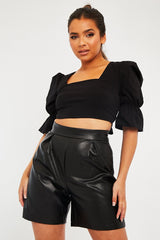 Black Square Neck Open Back Crop Top - Faisa-Crop Tops