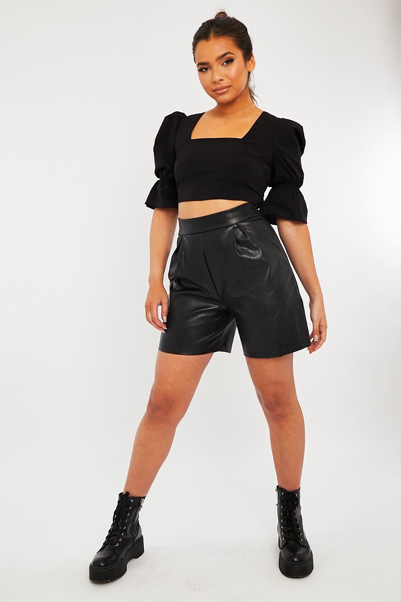 Black Square Neck Open Back Crop Top - Faisa-Crop Tops