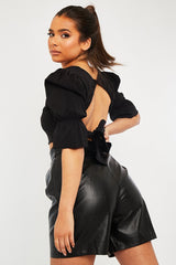Black Square Neck Open Back Crop Top - Faisa-Crop Tops