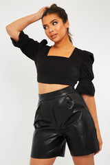 Black Square Neck Open Back Crop Top - Faisa-Crop Tops