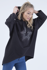 Black Star Diamante Oversized Hoodie - Sarah-Loungewear