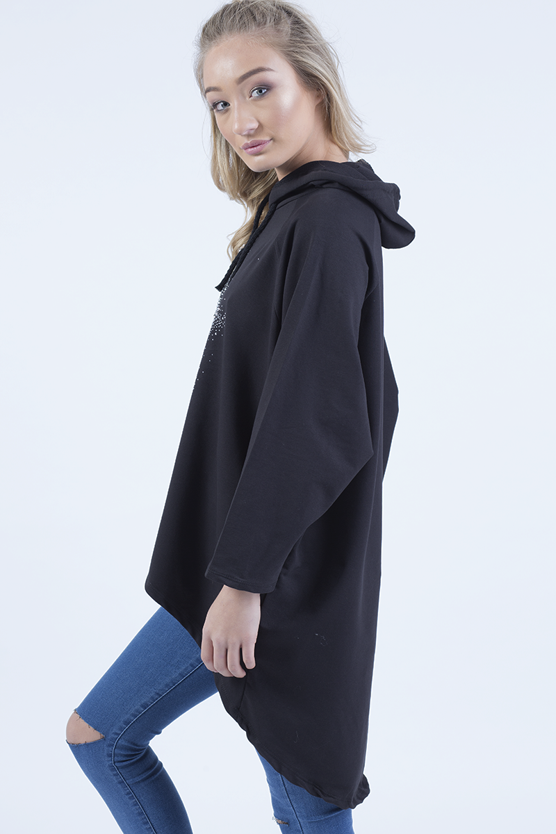 Black Star Diamante Oversized Hoodie - Sarah-Loungewear