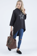 Black Star Diamante Oversized Hoodie - Sarah-Loungewear