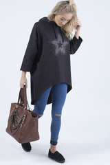Black Star Diamante Oversized Hoodie - Sarah-Loungewear