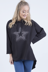 Black Star Diamante Oversized Hoodie - Sarah-Loungewear