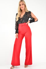 Black Star Print Plunge Shirred Open Sleeve Bodysuit - Dulcemaria-Bodysuits