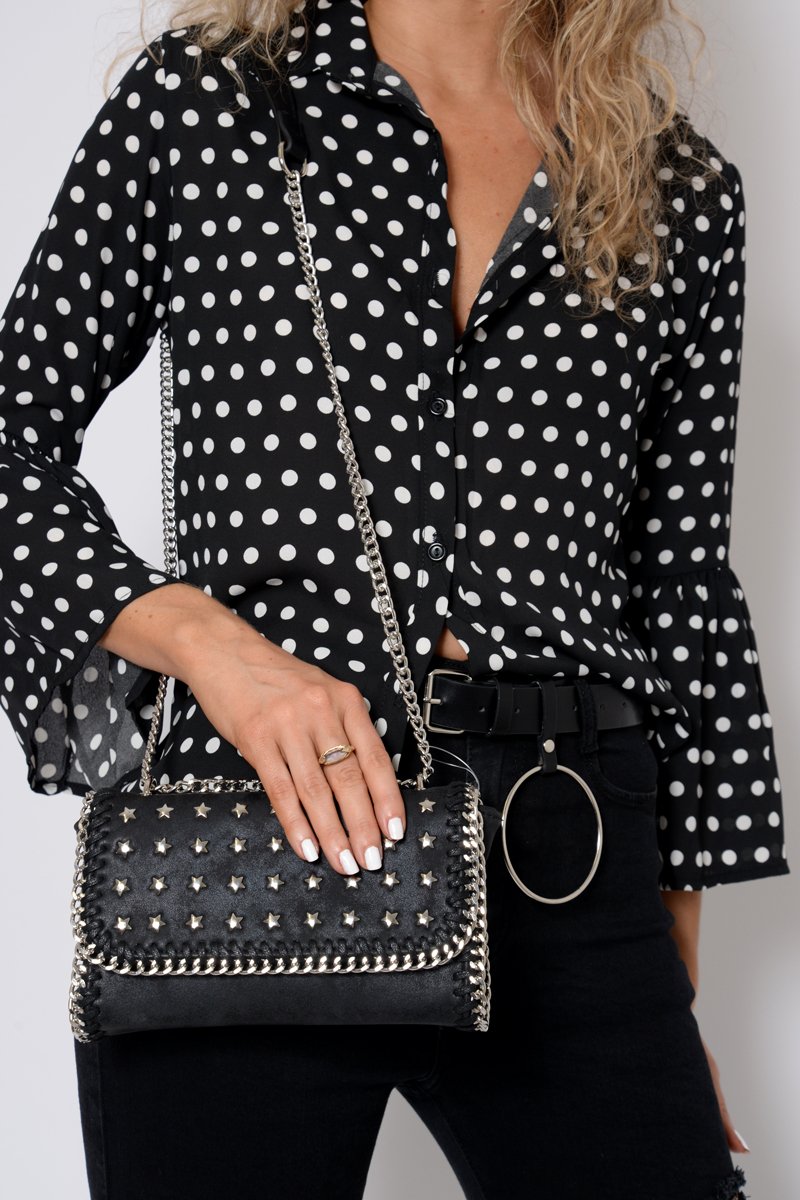 Black Star Studded Metal Edge Clutch Bag -Teri-Bags