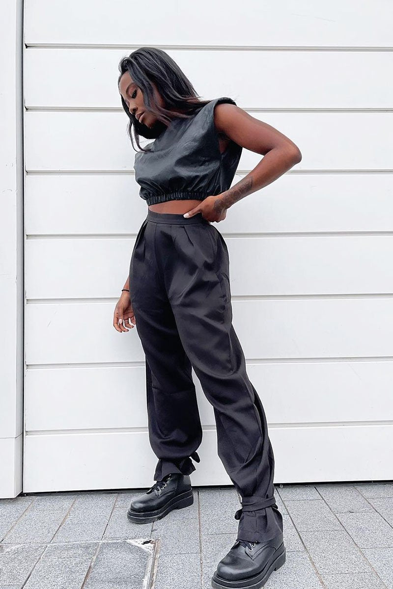 Black Straight Leg Ankle Tie Trouser - Darby-Trousers