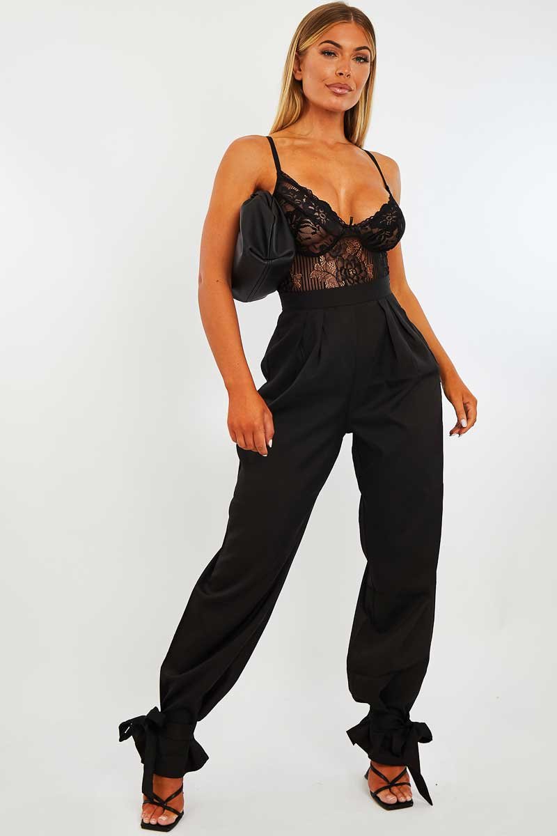 Black Straight Leg Ankle Tie Trouser - Darby-Trousers