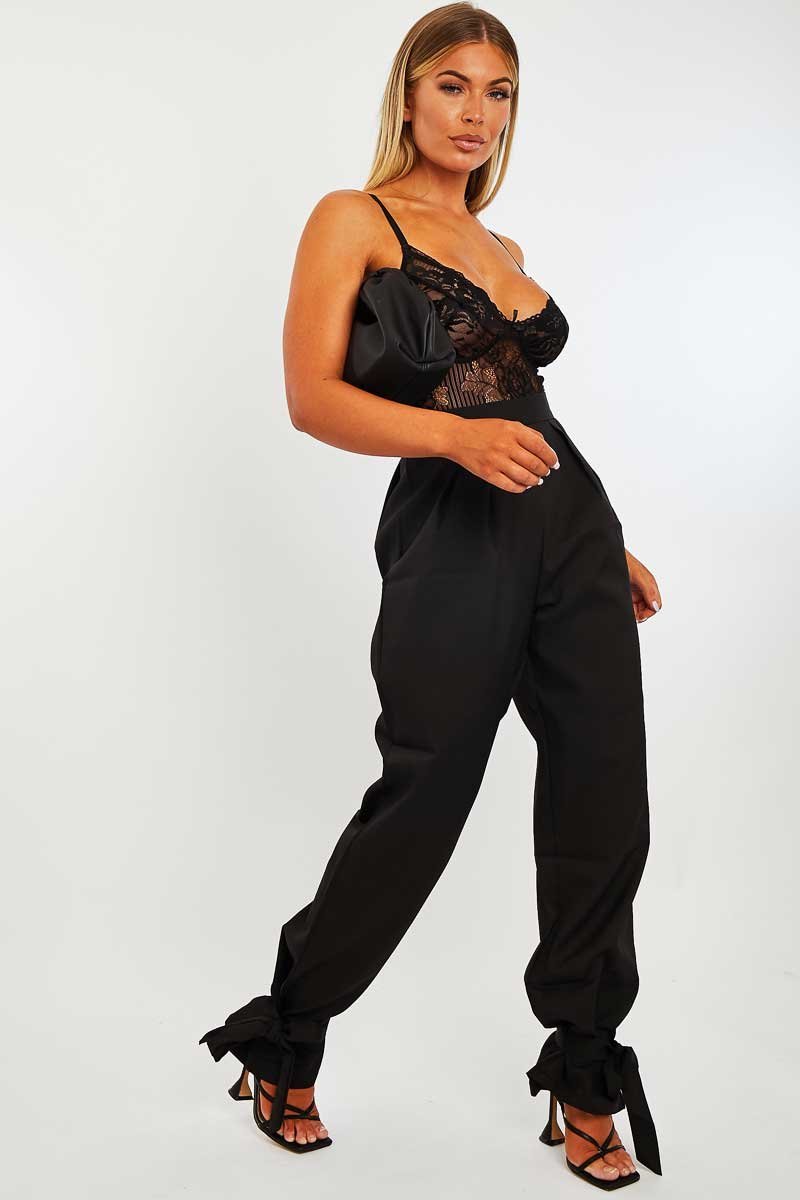 Black Straight Leg Ankle Tie Trouser - Darby-Trousers