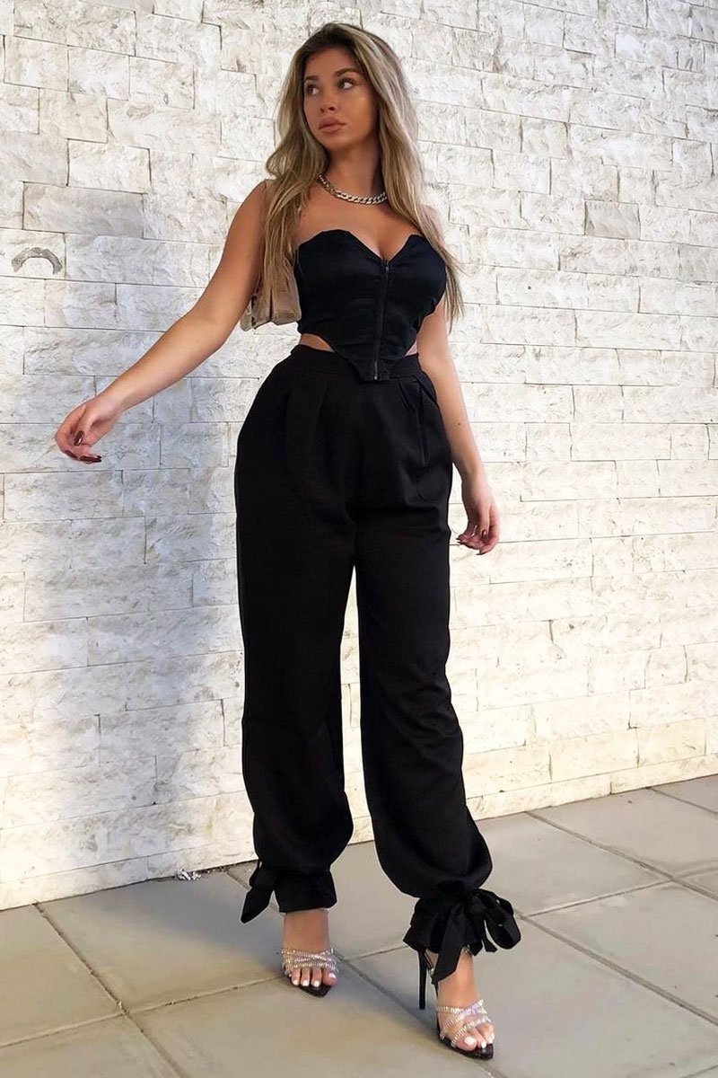 Black Straight Leg Ankle Tie Trouser - Darby-Trousers