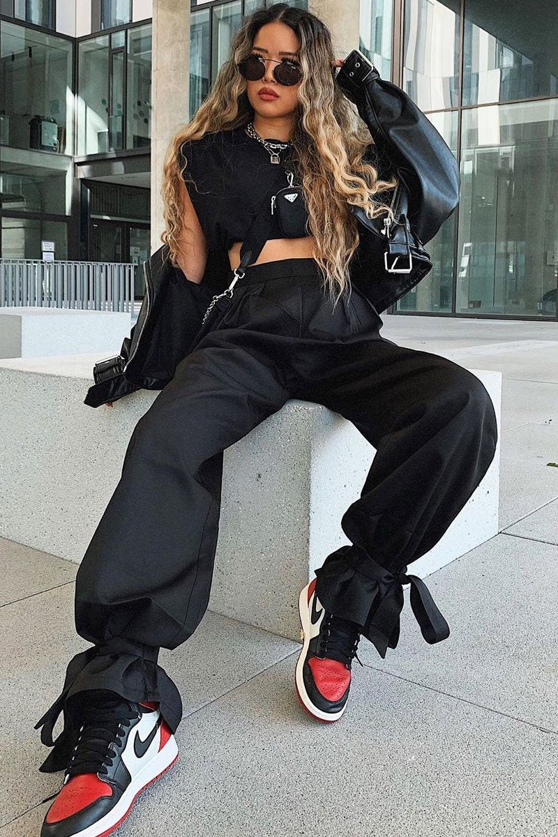 Black Straight Leg Ankle Tie Trouser - Darby-Trousers