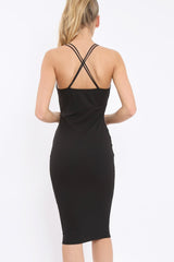 Black Strap Bra Cup Detail Midi Dress - Helsa-Dresses