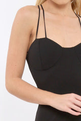 Black Strap Bra Cup Detail Midi Dress - Helsa-Dresses